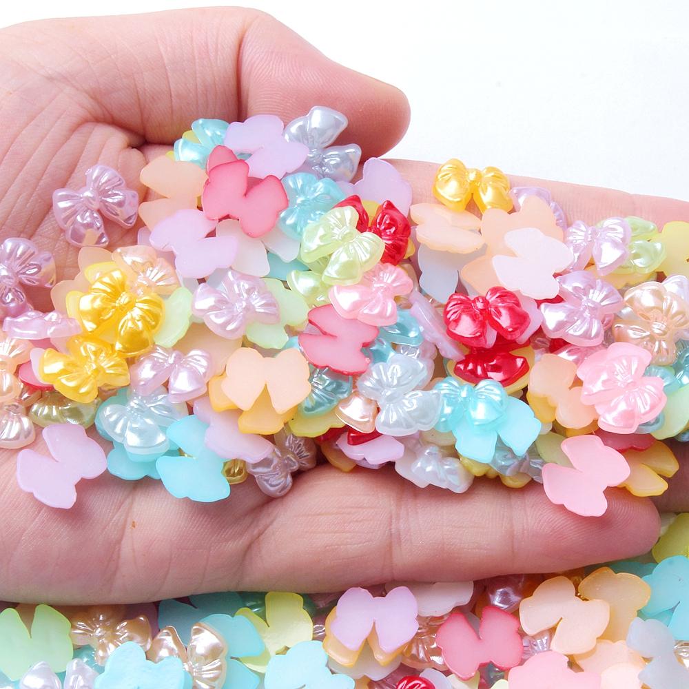 Resin Bow Tie Beads 13mm Flatback Rhinestones Colorful Loose Beads for DIY Hair Rope Scrunchie Jewelry Making 10g