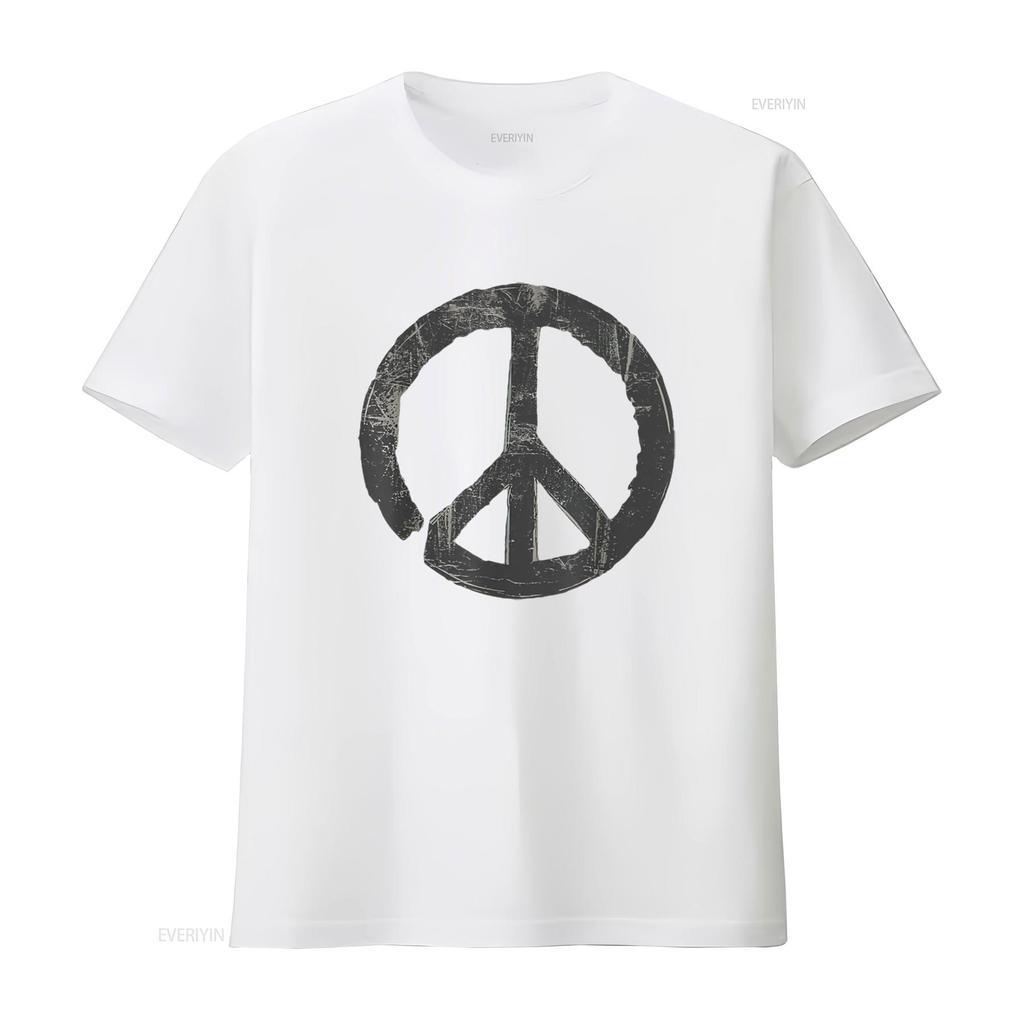 Womens Retro Vintage Distressed Design Peace Sign T Shirt White X Large Vintage Washed Unisex Graphic Breathable Soft