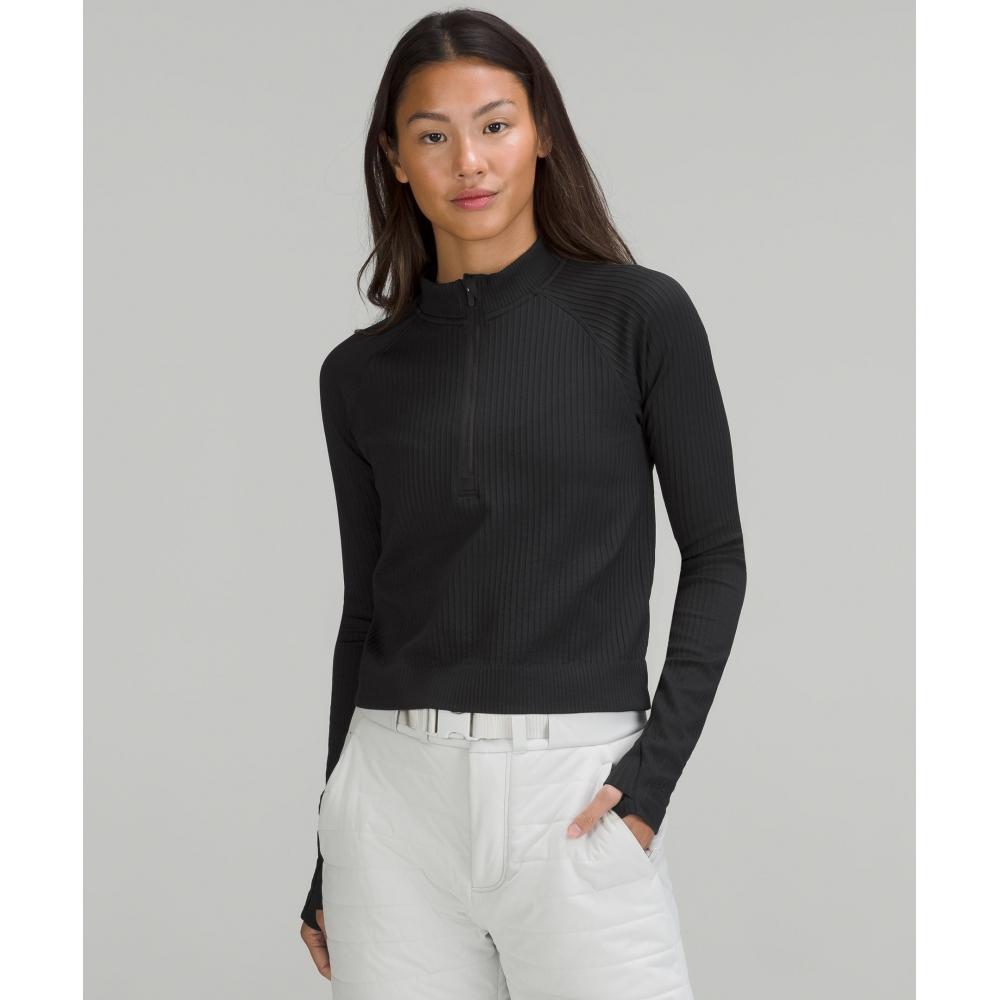 

Lululemon Rest Less Cropped Half Zip Colour Rib Black Black 8