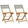 VidaXL Bistro Chairs Set of 2 Grey Solid Acacia Wood and Rattan, Outdoor Bistro Chair, Folding Chair, Chair 367676