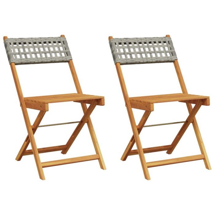 VidaXL Bistro Chairs Set of 2 Grey Solid Acacia Wood and Rattan, Outdoor Bistro Chair, Folding Chair, Chair 367676