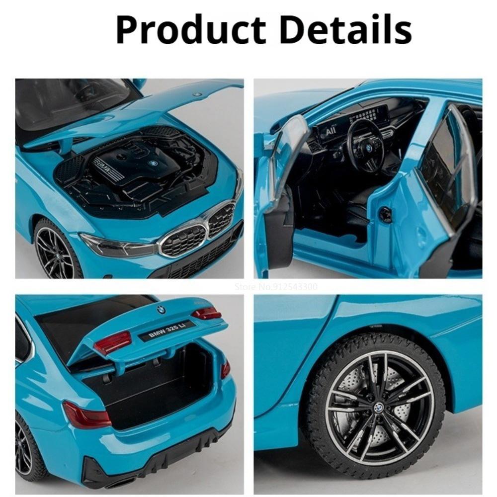Scale 1:24 325li M3 Model Car Toy Doors Opened Pull Back Miniature Models Sound Light Front Wheel Steer Cars Desktop Decoration