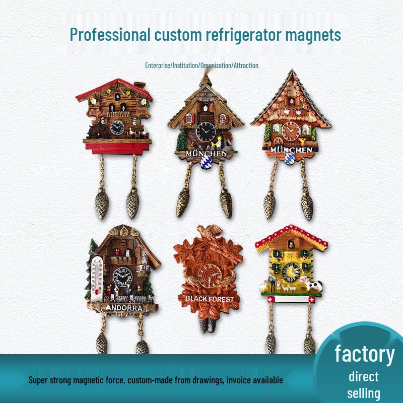 Cuckoo Clock 3D Resin Fridge Magnet: Creative Tourist Souvenir Decoration