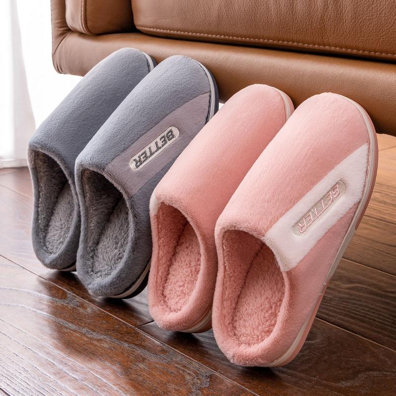 Cotton slippers women's new autumn and winter velvet thickened home non-slip indoor pair of couples wool slippers men