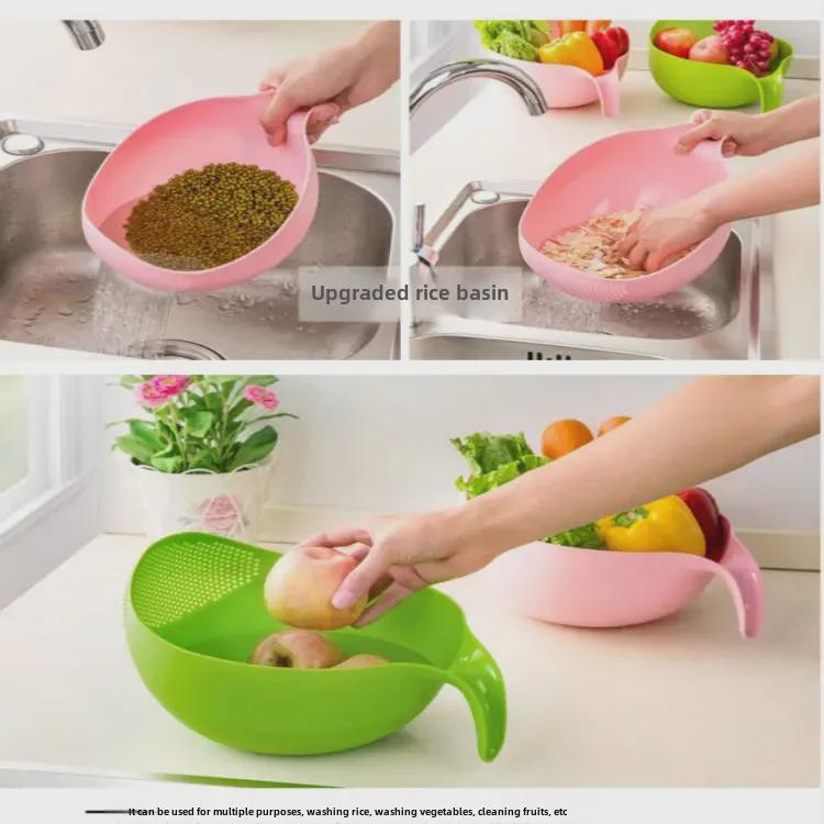 Multifunctional Plastic Rice and Vegetable Washing Basket with Handle