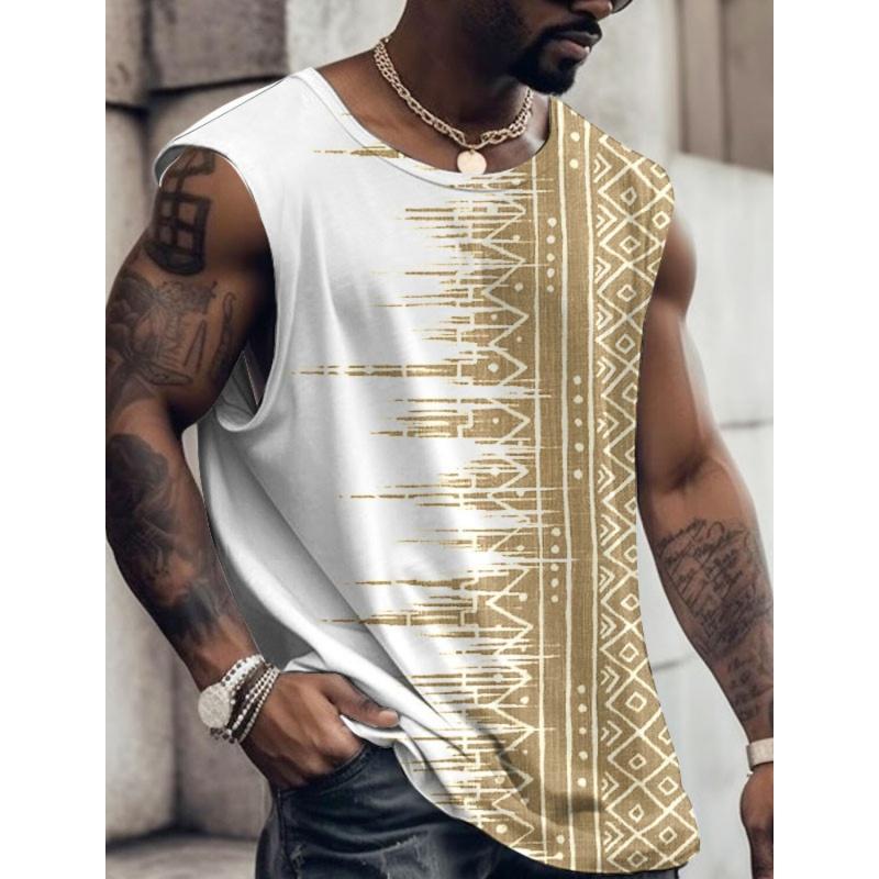 3D Printed Retro Geometry Tank Tops For Man Colorful Splicing Pattern Tees Summer Casual Vest Oversized Sports Street Tank Top