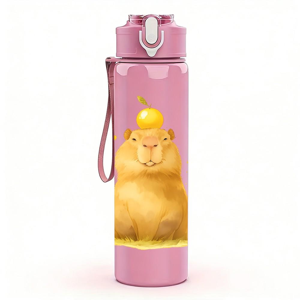 1PC Golden Hamster Cute Art 750ml Color Plastic Sports Water Bottle Leakproof Flip Straw Lid Suitable for Sports Office Home Use