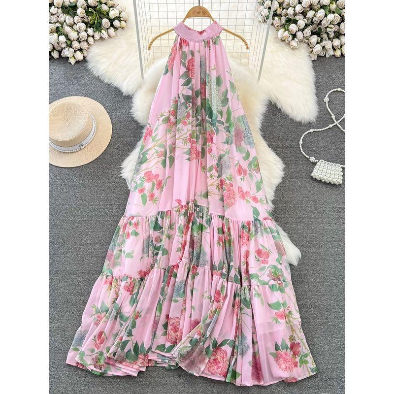 Open Back Chiffon Elegance Large Swing Seaside Holiday Beach Dress