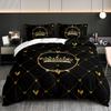3pcs Luxury Golden Crown Heart Bedding Duvet Cover Set Queen Princess Bedding Quilt Set Elegant Black Golden Themed Bed