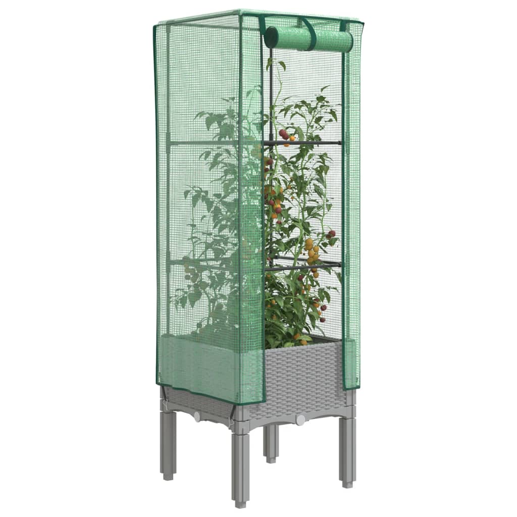 Vidaxl Raised Planter with Greenhouse, Rattan Look, 40X40X140 Cm