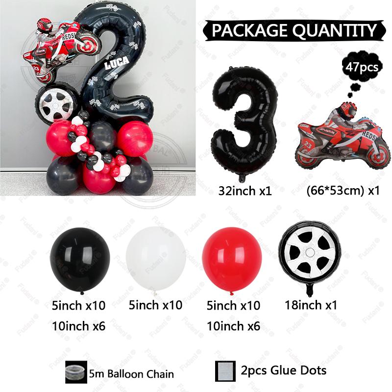 

47pcs Racing Themed Balloons Black Lines Number Birthday Balloons Helmet Tire Party Decoration Children s Birthday Surprise Gift As The Picture