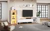 TV-Wandmöbel Set 3-teilig, Hochglanz, Moderner Schrank mit LED, Freistehend und Wandmontage, Acryltüren, Glasabtrennung, Weiß, TV bis 70'