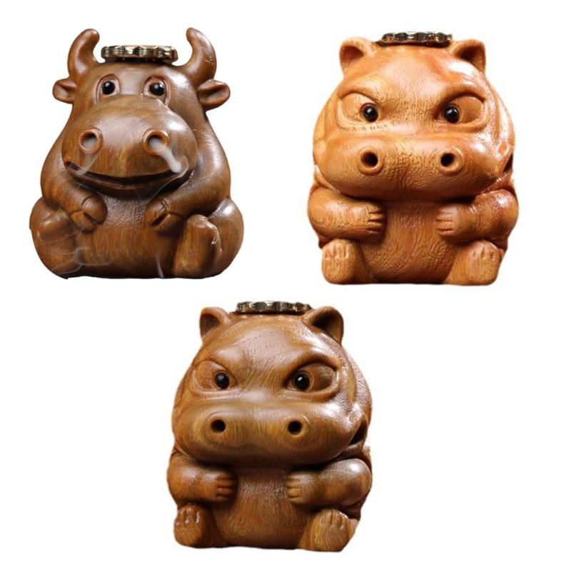 Handcraft Wood Backflow Incenses Burners Wood Carving Cow Hippo Ornament Censers Aromatherapy Diffuser for Home Decors