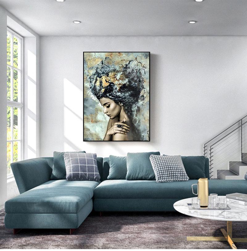 Creative Abstract Modern Art Woman Portrait Watercolor Painting Home Decoration Canvas Painting Wall Art Picture Background Wall Decoration