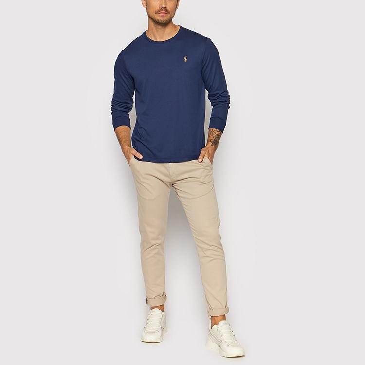 Polo Ralph Lauren Logo Embroidered Crew Neck Long Sleeve T-Shirt Men Tops Navy 710760121-003