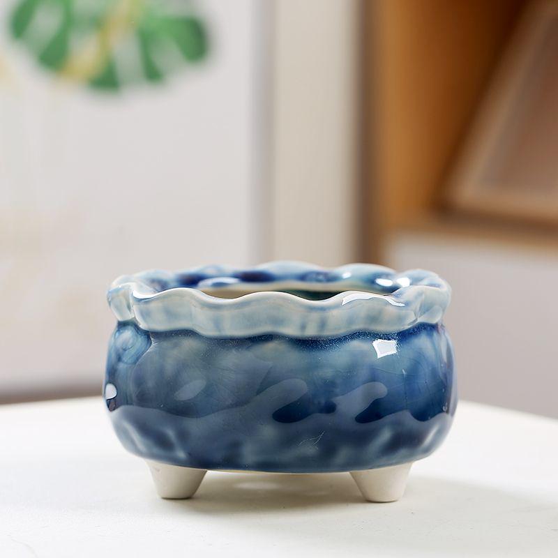 Ceramic Succulent Flower Pot with Ice Crack Glaze, Creative Design, Breathable with Drainage Holes.