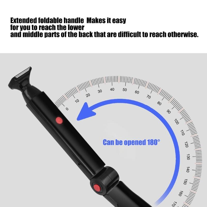 Nastavitelný odstraňovač chloupků na zádech s prodlužovací rukojetí 46 cm a otočnou hlavou o 180° pro hladké oholení