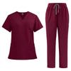 Unisex V-Neck Medical Work Scrub Suit with Pockets and Straight-Leg Pants