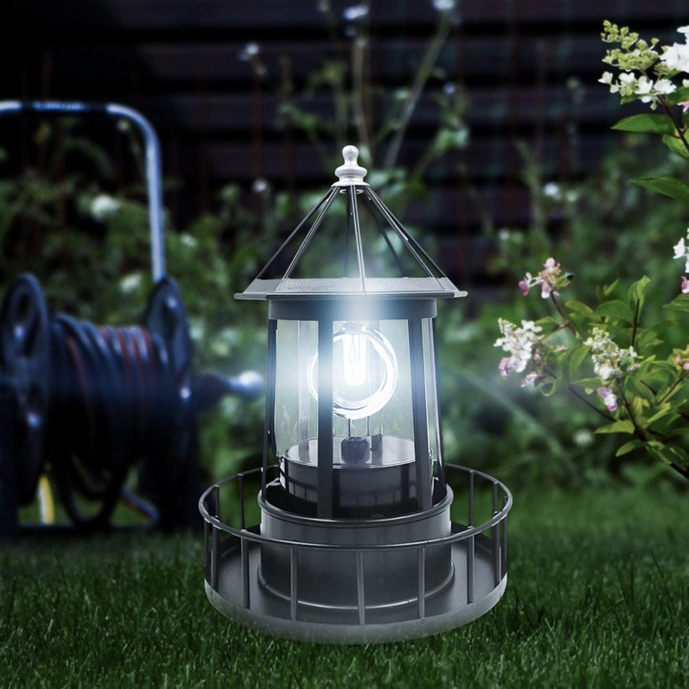 LED Solarleuchtturm Solarbake Turm Drehendes Licht Europäischer Stil Outdoor Dekoration Ornament