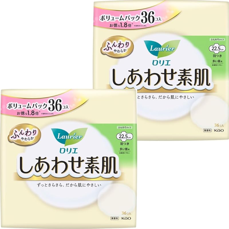

[Large capacity/bulk purchase] Laurier Happy bare skin Large daytime use 22.5cm with wings (36 pieces included) ×2 pieces