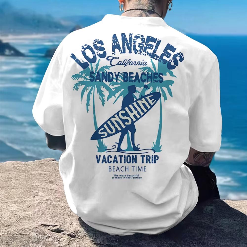 2026 Summer New Design Beach Vacation Surf Print Cotton Tshirt Daily Casual Unisex For Kids And Adults