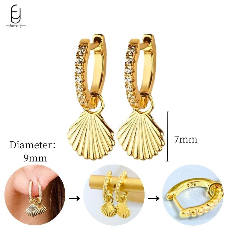 925 Sterling Silver Needle Vintage Heart/Shell Pendant Earrings Round/Square Plate Hoop Earrings for Women Party Fashion Jewelry
