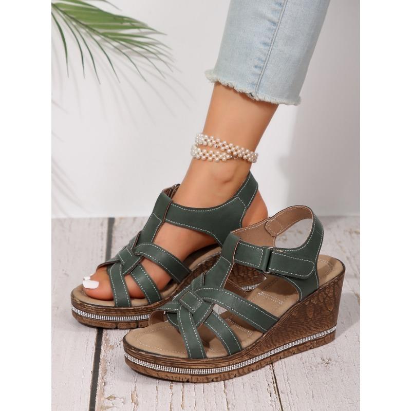 Women's Summer New Plus Size Fish Mouth Velcro Wedge Sandals Women's Fashion Platform Rhinestone Sandals