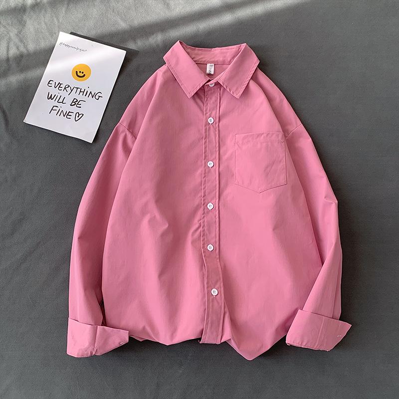 Street Style Loose Fit Long Sleeve Collar Shirt Women's Inner Wear Multi-Color Dopaamine Couple's Layering Casual Coat