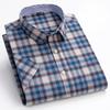 2026 New Men's 100% Cotton Short sleeved Shirt  Single Chest Pocket Work Casual Standard-fit Plaid Striped Oxford Shirts 100KG