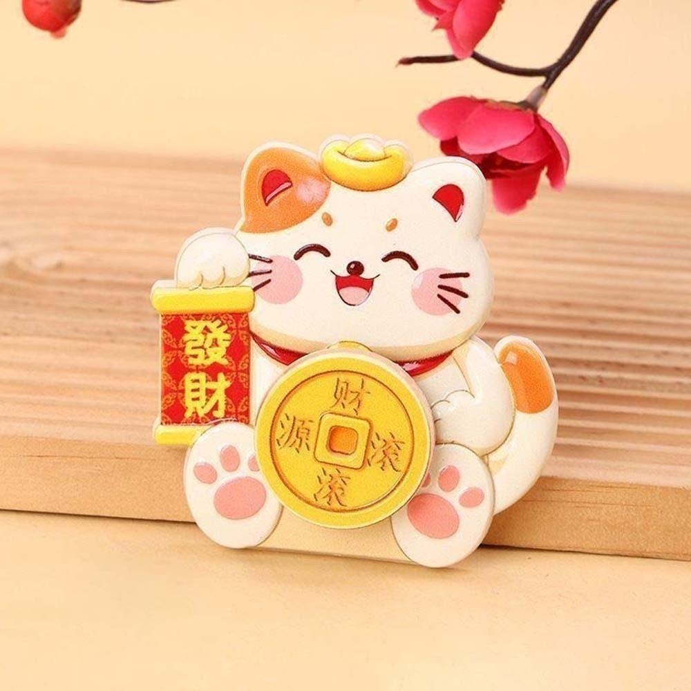 Rotatable New Year Magnetic Sticker Cartoon Lucky Cat Refrigerator Sticker Magnets Message Board