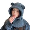 Sweet and Cute Bear Ear Wool Hat In Autumn and Winter Thickened Warm Scarf Integrated Hat Outdoor Cold Ear Protection Hat