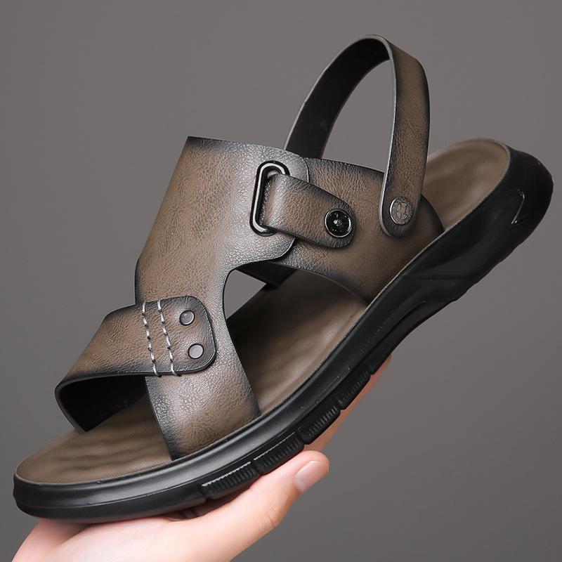 2025 Hot Sale Sandals Men's Summer New Beach Shoes Genuine Leather Sandals Soft Sole Men Sandals Trendy One Shoe and Two Wear