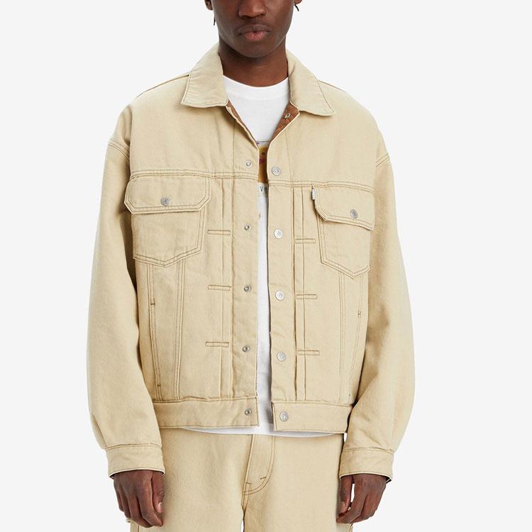 Levis Silvertab Series Solid Color Spliced Comfortable Long Sleeve Denim Jacket Men Jackets Beige A7306-0000