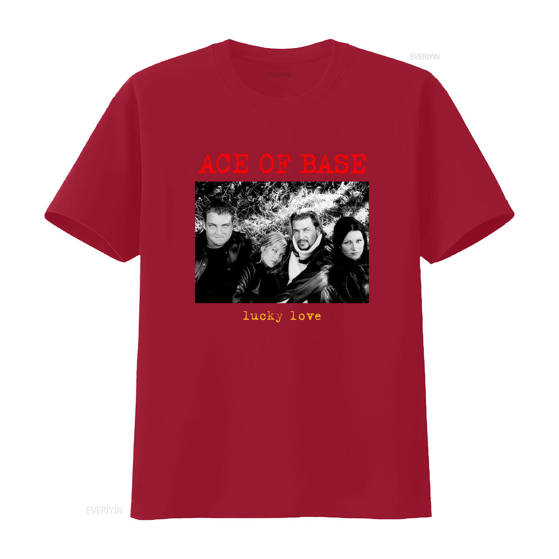 

Ace Of Base Band Lucky Love Cotton Black Full Size T Shirt Retro Rock Style for Men and Women vintage Washed graphic Versatile S