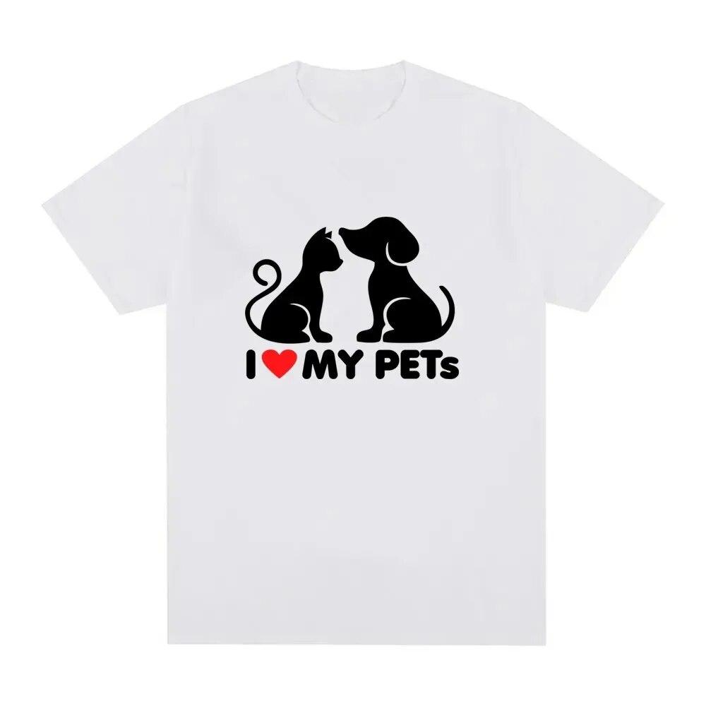 2024 Casual Street Clothing Casual Tee Unisex Cotton Short Sleeve Tee Fashion Women T-shirts Interest Cats LOVE Dogs Printed Shirt Unisex