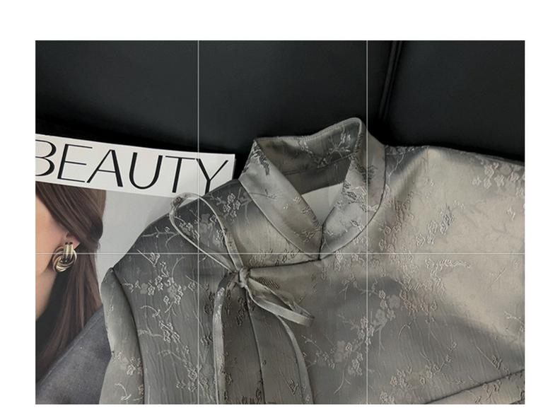 Женское пальто большого размера с воротником-стойкой в китайском стиле с жаккардовым узором - Весна/Осень