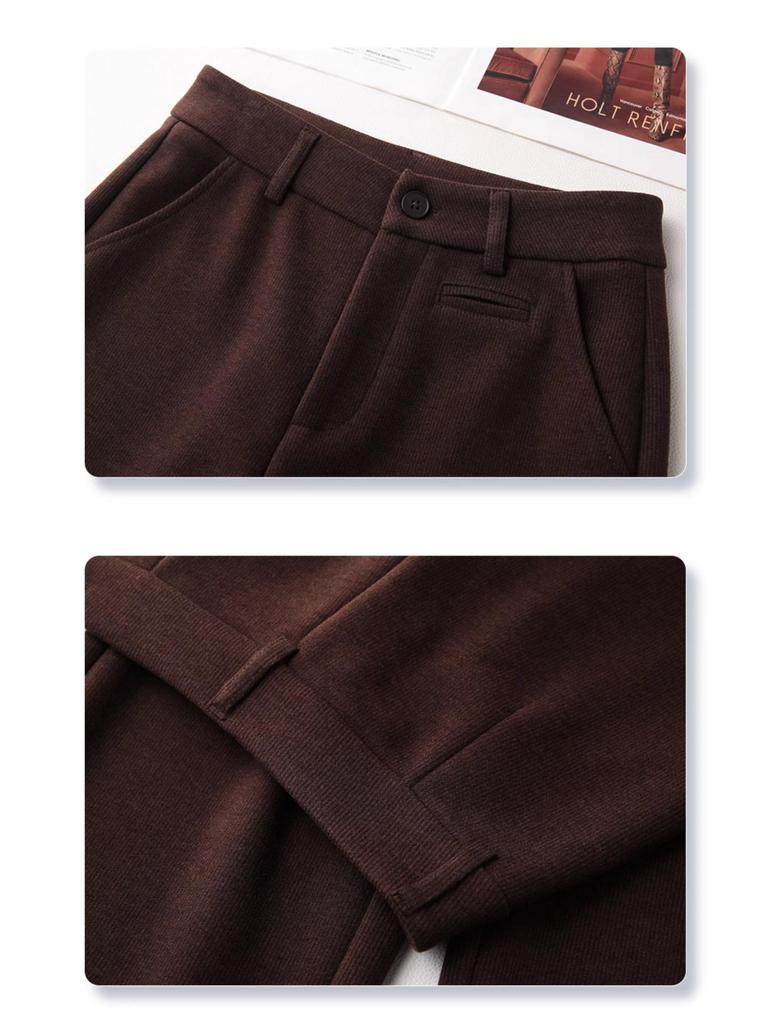 Women's 2024 Khaki Wool-Blend High Waist Straight Leg Cropped Pants for Autumn/Winter