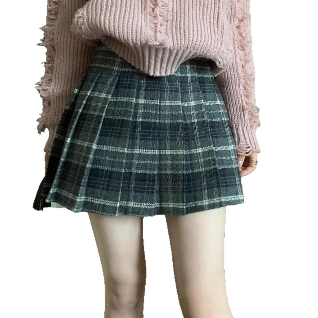 Petite High Waist A-Line Retro Plaid Wool Blend Skirt - Thickened Coffee Color for Autumn/Winter 2025
