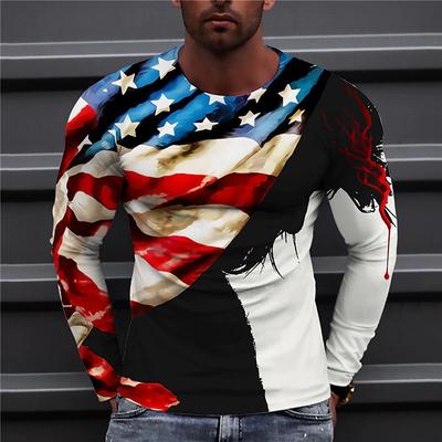 Round Neck Men's Long Sleeved Spring Summer Printed Combination Base Shirt Top Men's T Shirt