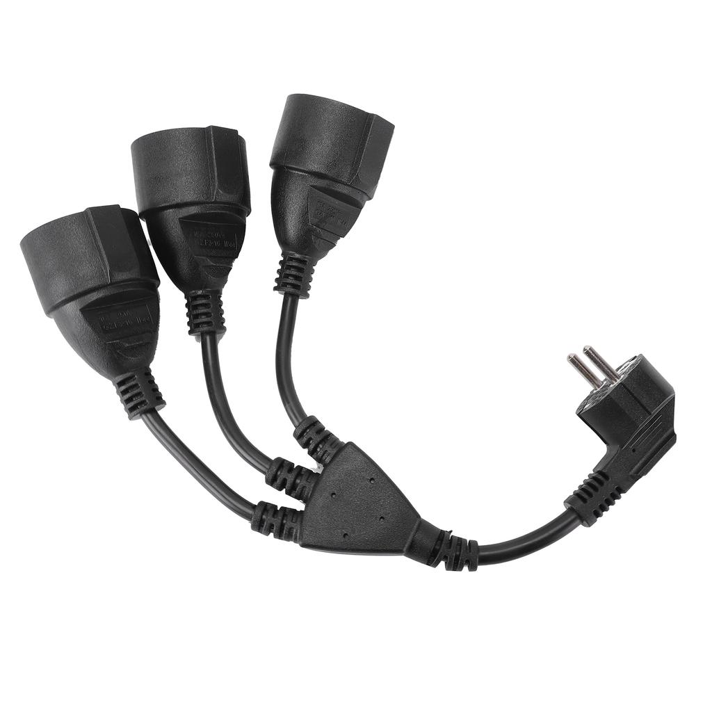 Power Cable Splitter 3 Outlet Adapter Extension Cord for Home Kitchen Office Maximum 16A 1.5mm² Black EU Plug