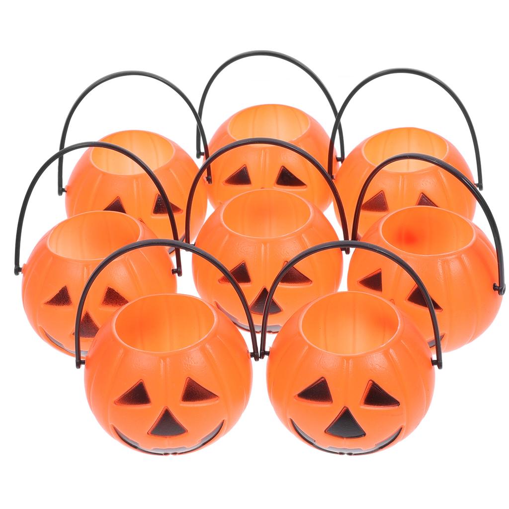 Pumpkin Candy Holder 8pcs Halloween Bucket for Trick or Treat Pail Orange Desktop Candlestick Decor Party Favors Storage