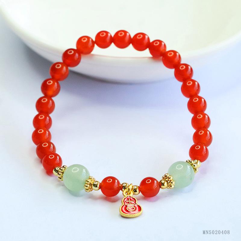 2026 Ximang Red Agate Bracelet Green Dongling Gourd Chinese Style Jewelry Live  S5020408 Multi approx. 6mm