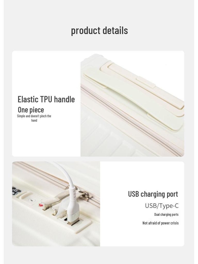 14" Silent Wheel Carry-On Luggage with USB Charger & Cup Holder