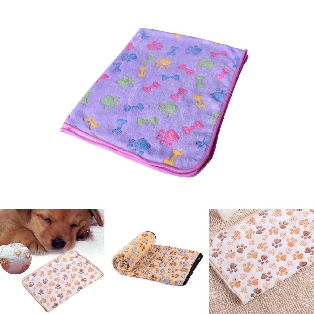 Plush Cute Pet Warm Paw Print Dog Puppy Fleece Blanket For Cozy Sleeping