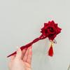 Retro Red Rose Hair Stick Elegant Bun Hairpin Festive New Year Atmosphere Women Hair Accessories