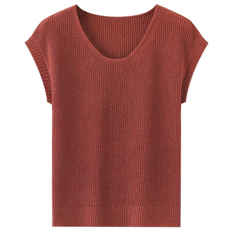 Plus Size Sleeveless Linen Knit Top - Women's Breathable Spring/Summer Pullover