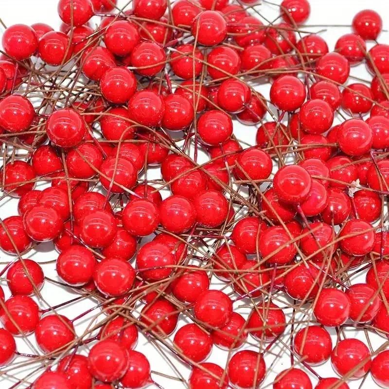 Artificial Holly Berries Mini Fake Berries Decor on Wire for Christmas Tree Decorations Flower Wreath DIY Craft Use