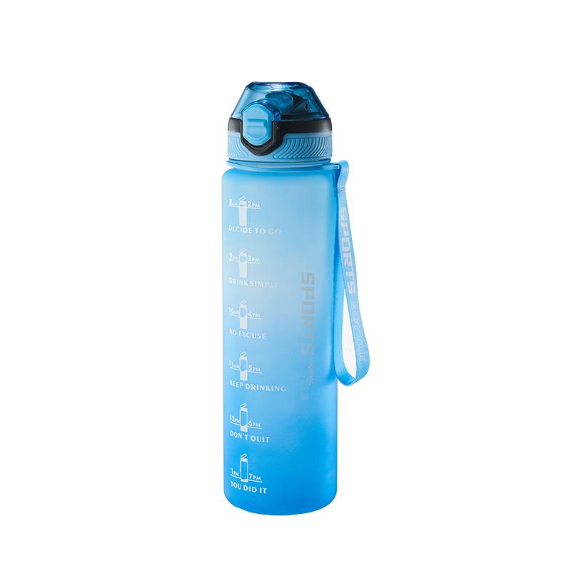 Fashionable Large-Capacity Water Bottle with Lanyard – Gradient Frosted Design for Men, Women, and Students 1L Outdoor Sports Bottle
