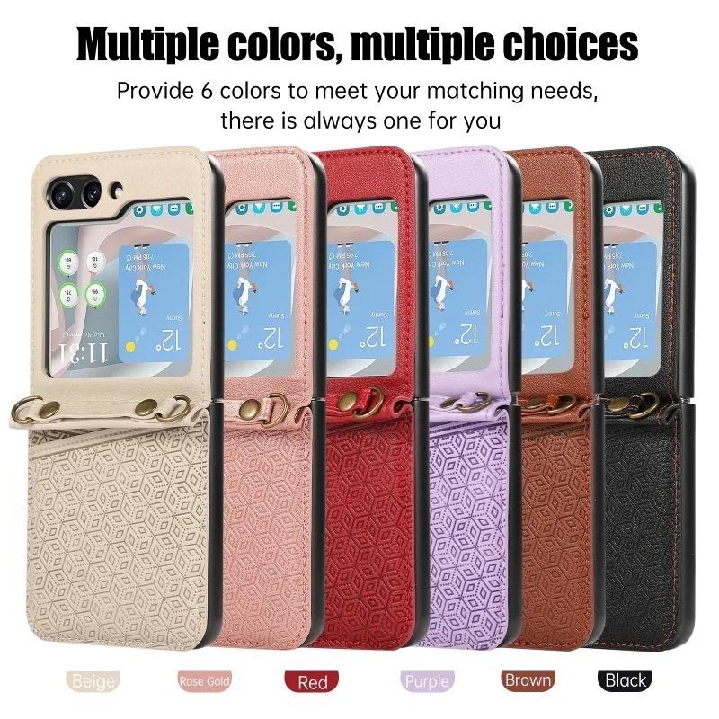 PU Leather Crossbody with Card Holder Phone Case for Samsung Galaxy Z Flip 6 5 4 3 Flip6 Flip5 Flip4 Flip3 5G Protective Cover