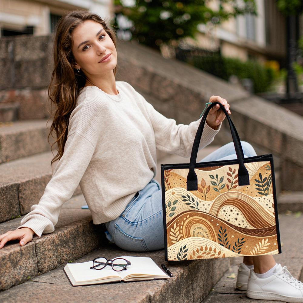 Boho Artistic Tote Bag Casual Daily Use Versatile Carryall Stylish Nature Print Bag